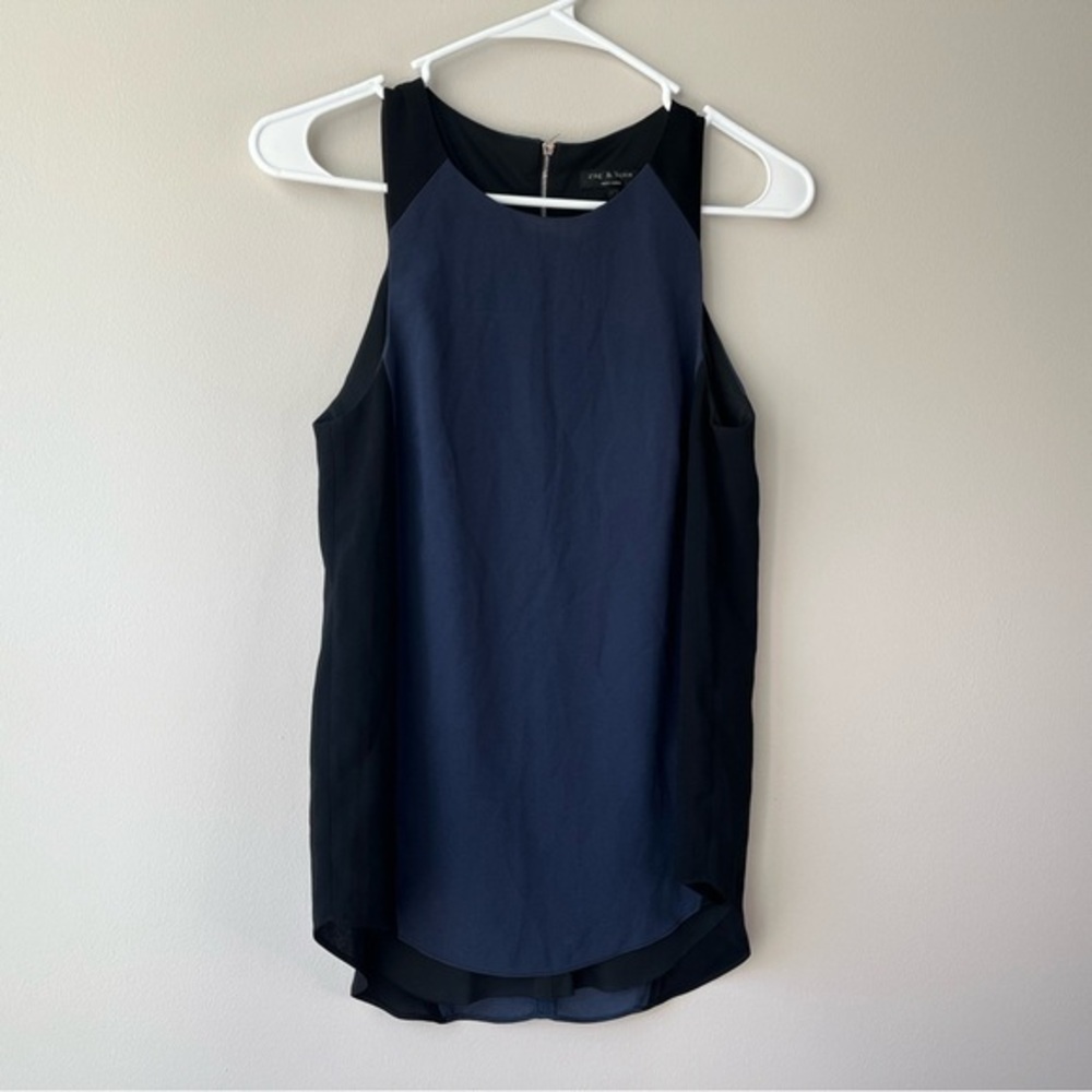 rag & bone Women's XS Blue & Black Sleeveless Asymmetrical Top